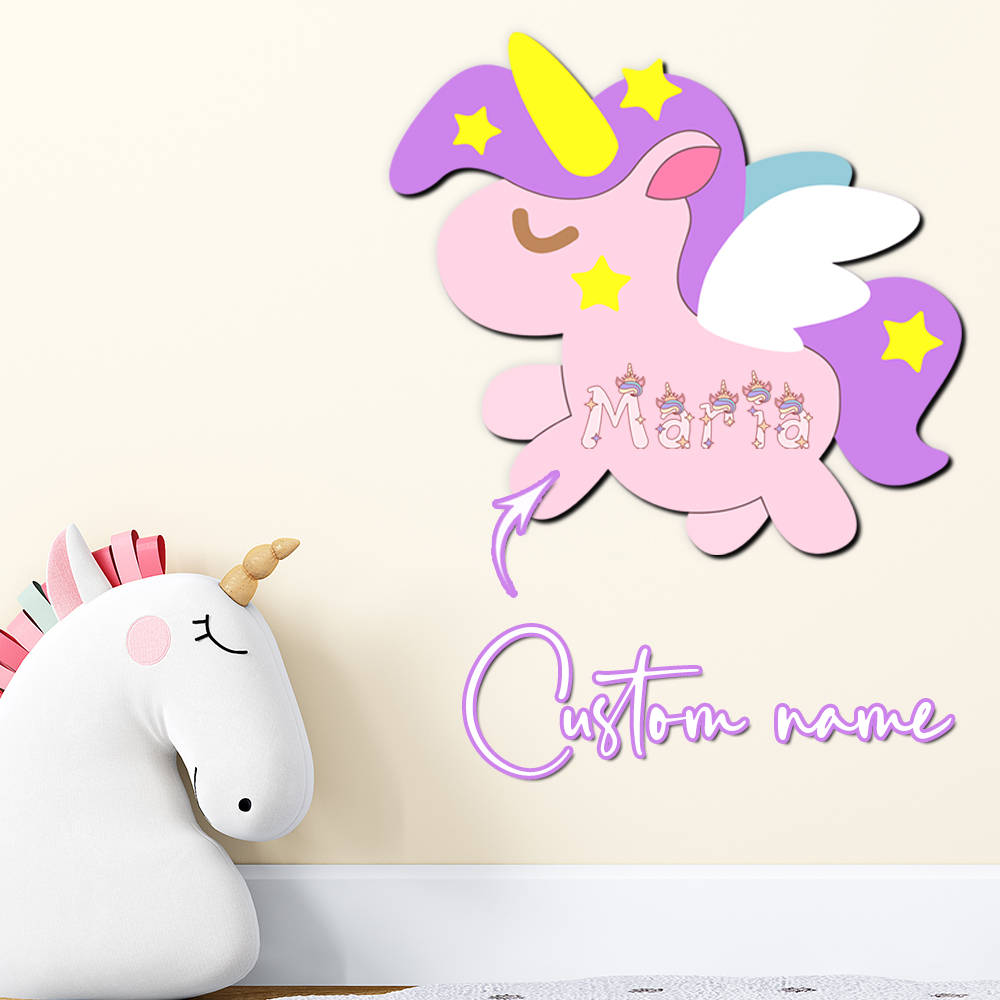 Baby Nursery Name Sign - ป้ายชื่อไม้ยูนิคอร์นแบบกำหนดเอง ป้ายตัวอักษร 3 มิติ ตกแต่งผนังห้องนอนเด็กผู้หญิงโทนสีพาสเทล ของตกแต่งงานเลี้ยงฉลองทารกแรกเกิด