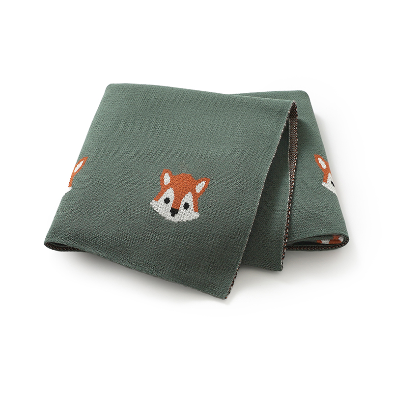 Baby Boy Nursery Quilt - ผ้าห่มเด็กทารก ผ้าฝ้าย ลายการ์ตูนหมาจิ้งจอก ถักนิตติ้ง สำหรับเด็กแรกเกิด เด็กชาย
