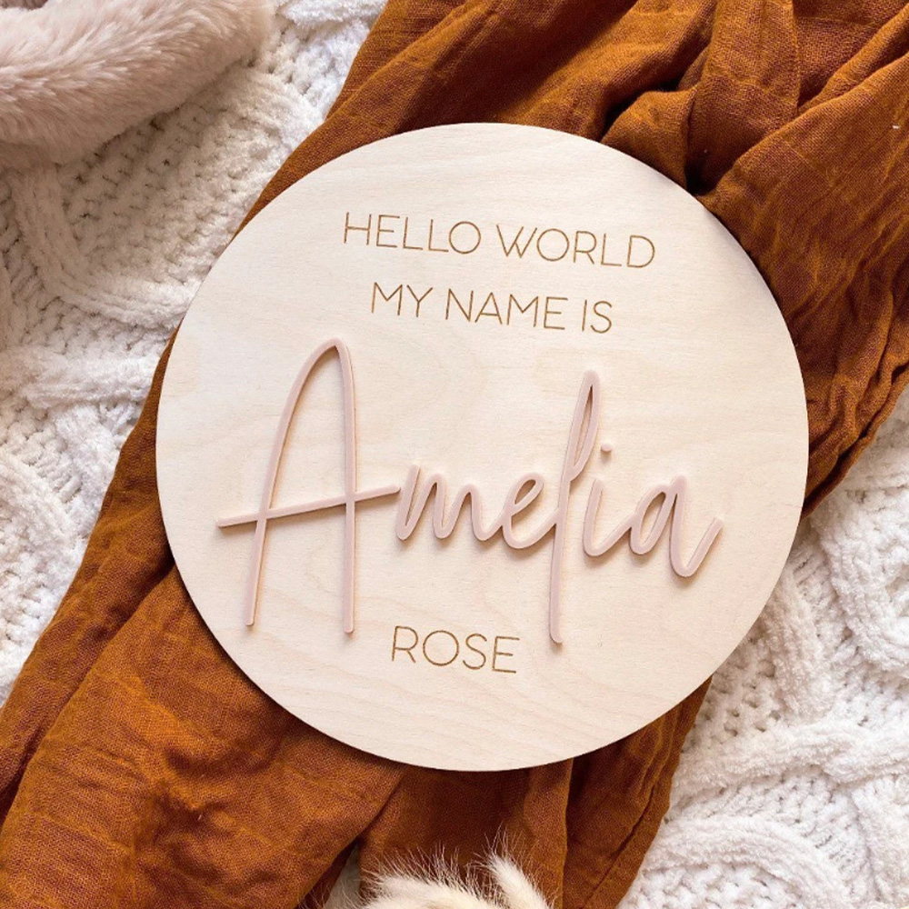 Baby Nursery Name Sign - ป้ายชื่อไม้ส่วนตัว สวัสดีโลก - ป้ายประกาศทารกแรกเกิด - ป้ายชื่อสำหรับประกาศการเกิด