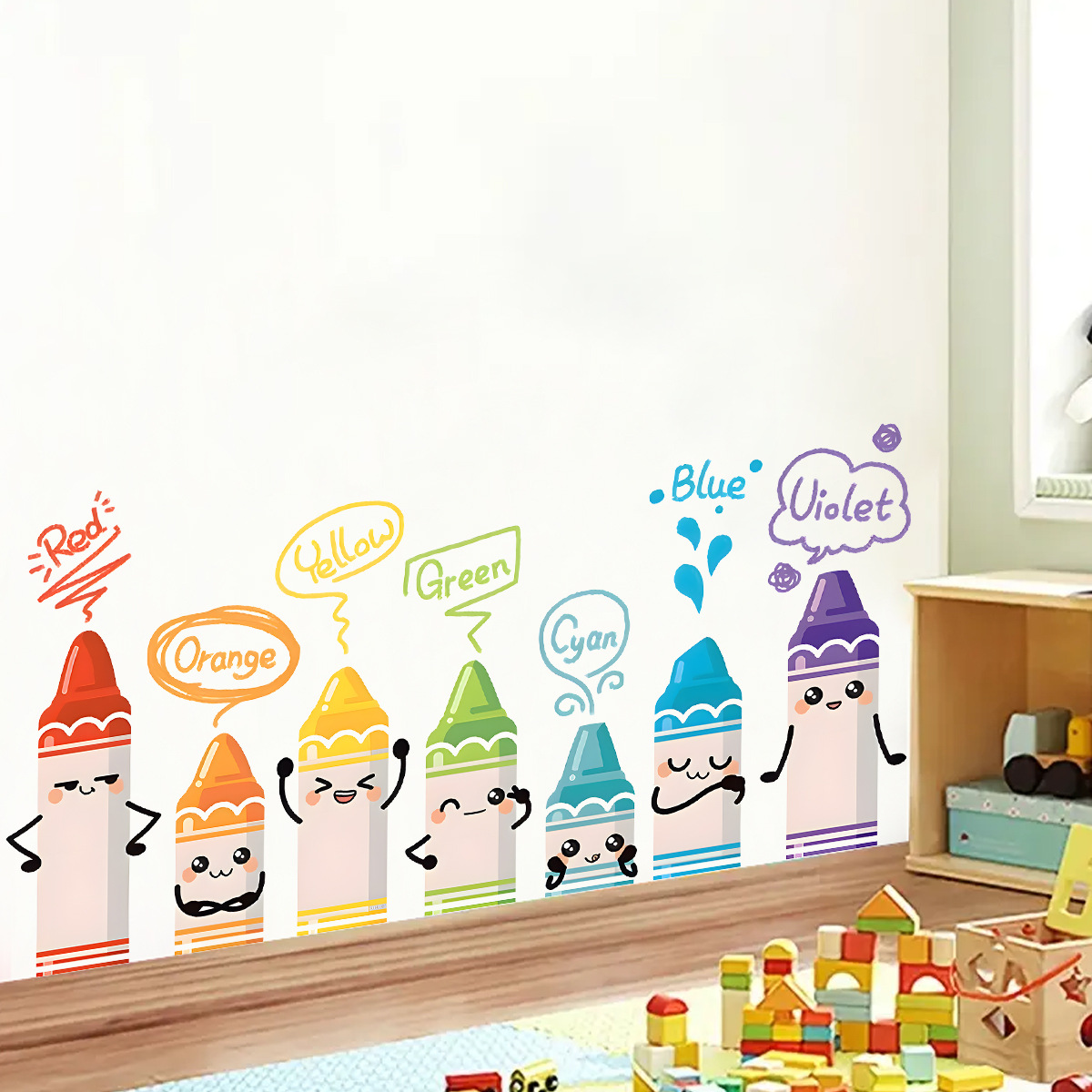 Baby Nursery Furniture - การตกแต่งบ้านติดผนังลายการ์ตูนดินสอสีหลากสีน่ารักห้องสติ๊กเกอร์สำหรับเด็กสถานรับเลี้ยงเด็กตกแต่งห้องนอนห้องนั่งเล่น