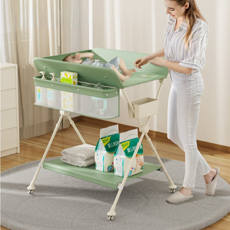 Baby Nursery Furniture - โต๊ะเปลี่ยนผ้าอ้อมเด็กแบบพกพาพร้อมล้อเลื่อน, โต๊ะเปลี่ยนผ้าอ้อมแบบพับได้, โต๊ะเปลี่ยนผ้าอ้อมกันน้ำปรับระดับความสูงได้พร้อมที่เก็บของขนาดใหญ่