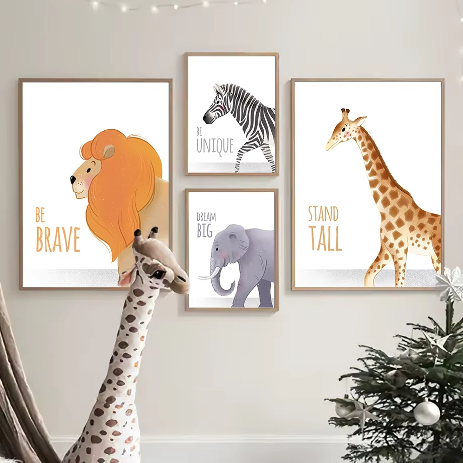 Baby Nursery Quotes - คําคมสร้างแรงบันดาลใจ Nursery Wall Art ภาพจิตรกรรมฝาผนังช้างยีราฟสิงโตแรดภาพวาดผ้าใบโปสเตอร์พิมพ์ภาพตกแต่งห้องเด็ก