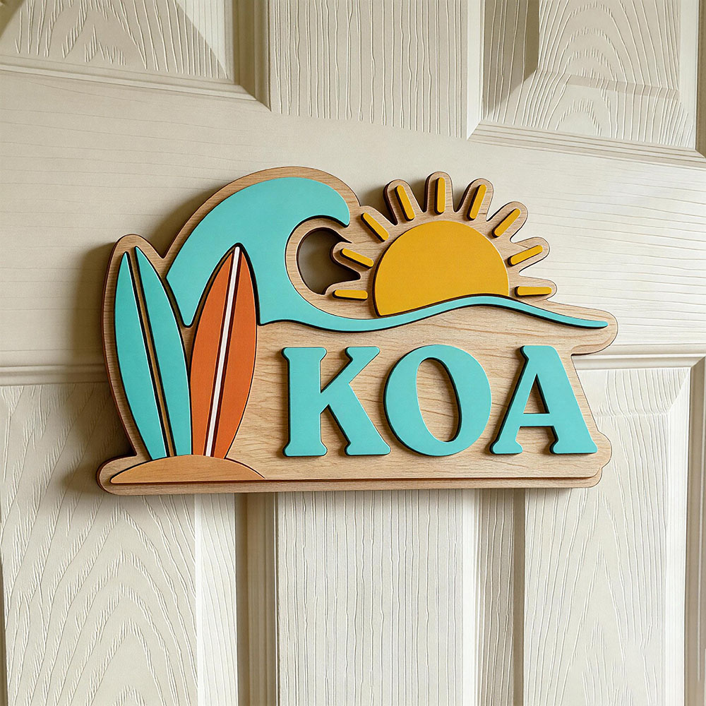 Baby Nursery Name Sign - ป้ายประตูไม้ลายคลื่นชายหาดแบบกำหนดเอง พร้อมชื่อเด็ก สำหรับห้องนอนเด็ก ตกแต่งธีมมหาสมุทรเขตร้อน