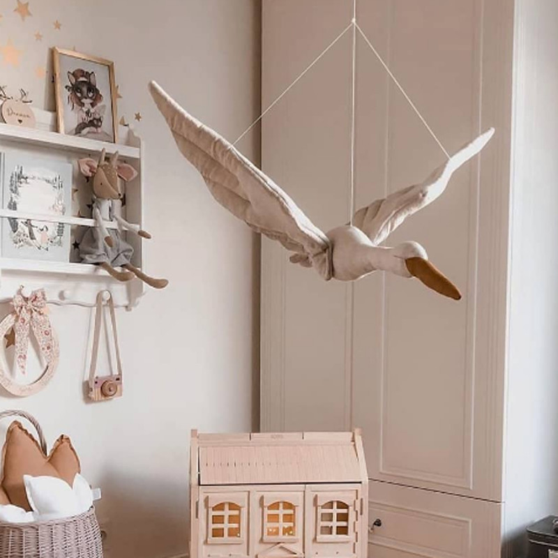 Baby Nursery Fabric - ของตกแต่งห้องเด็กผู้หญิงแบบใหม่ ตุ๊กตาหงส์แขวนผนังสุดสร้างสรรค์ ของตกแต่งห้องนอนเด็ก ผ้าห่มนุ่มสบาย