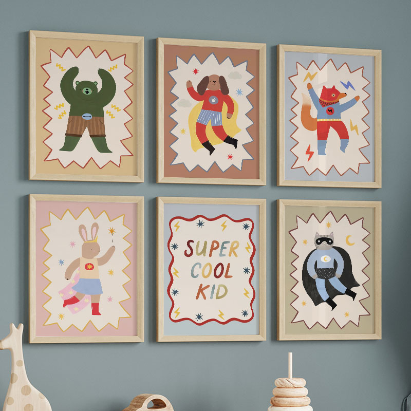 Baby Nursery Fabric - ภาพวาดการ์ตูนตลกๆ สุดเท่ห์ สำหรับตกแต่งผนังห้องเด็ก ลายหมี กระต่าย สุนัขจิ้งจอก