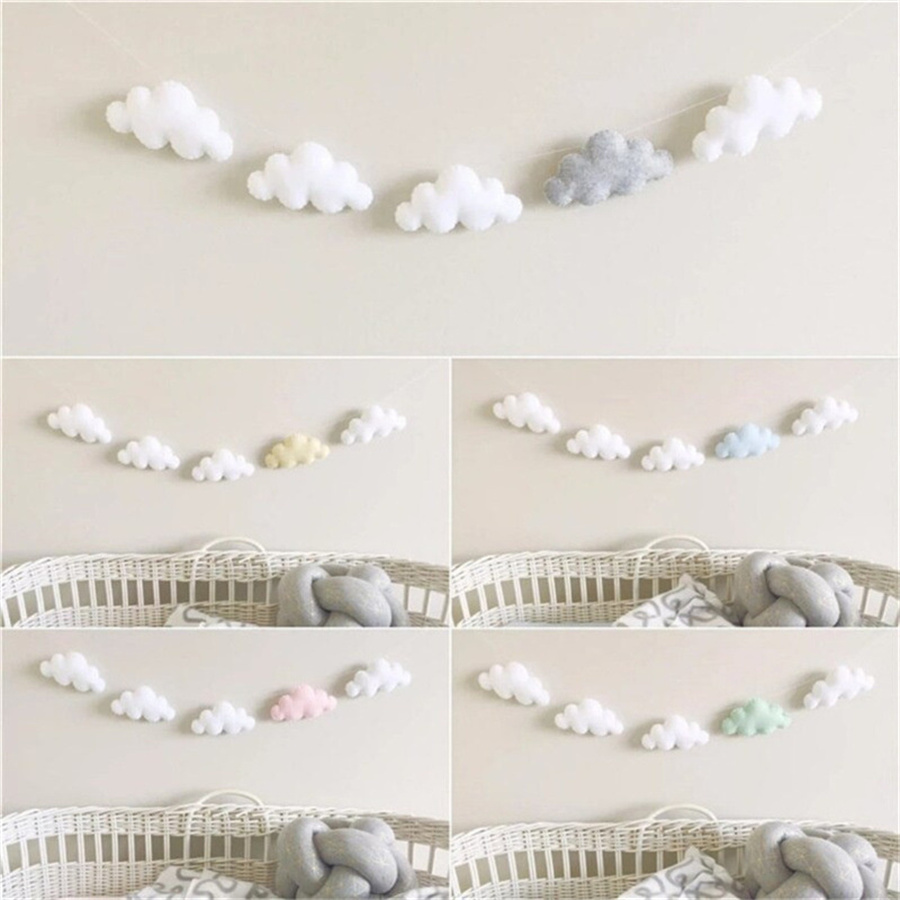 Baby Nursery Fabric - Nordic Felt Cloud Garlands String แขวนผนังตกแต่งห้องเด็กเตียงเด็กผ้าม่านแขวนเครื่องประดับแบนเนอร์