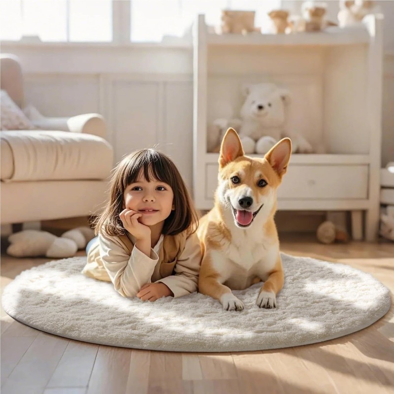 พรมกลมสีครีมขาว นุ่มฟู ขนยาว ส - Baby Nursery Mat บทวิจารณ์และราคา