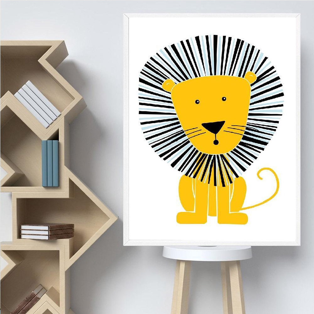 การ์ตูนสัตว์โปสเตอร์สิงโตสีเหล - Baby Nursery Yellow Walls บทวิจารณ์และราคา