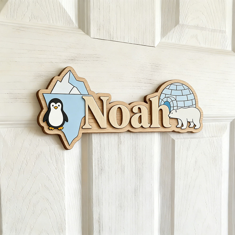 ป้ายชื่อสั่งทำรูปเพนกวินอาร์กต - Baby Nursery Name Sign บทวิจารณ์และราคา