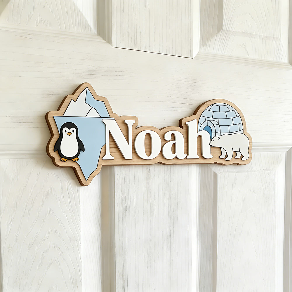 ป้ายชื่อสั่งทำรูปเพนกวินอาร์กต - Baby Nursery Name Sign บทวิจารณ์และราคา