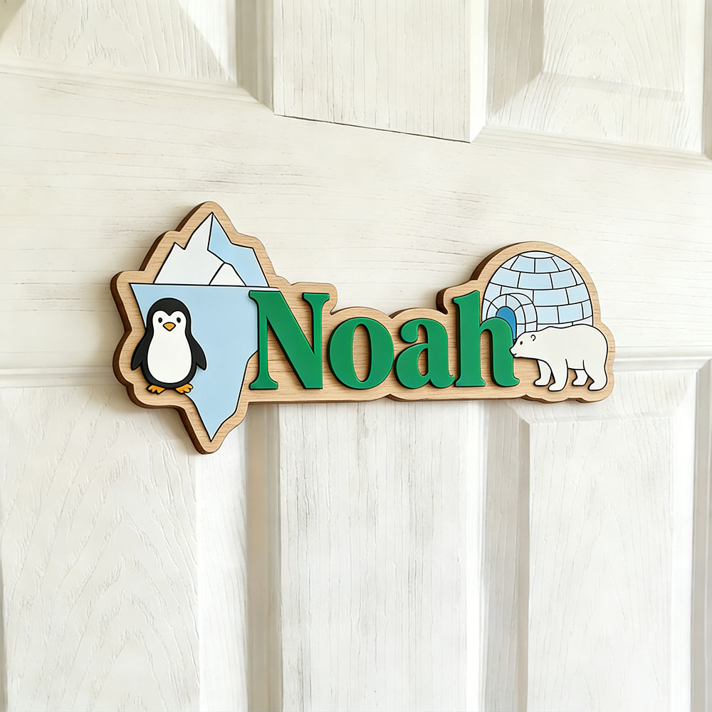ป้ายชื่อสั่งทำรูปเพนกวินอาร์กต - Baby Nursery Name Sign บทวิจารณ์และราคา