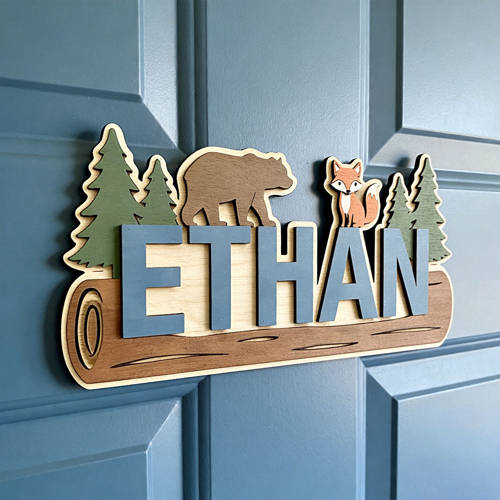 ป้ายไม้สลักชื่อสัตว์ป่า หมี สุ - Baby Nursery Name Sign บทวิจารณ์และราคา