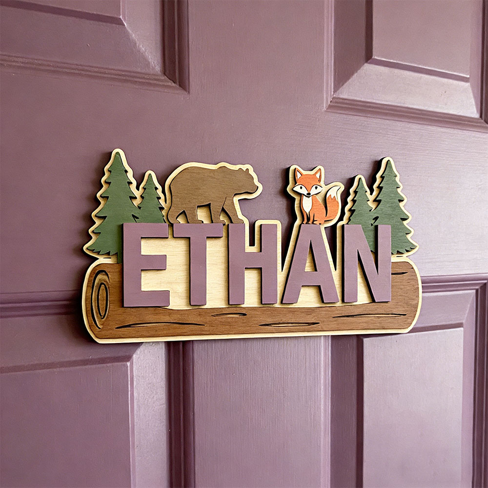 ป้ายไม้สลักชื่อสัตว์ป่า หมี สุ - Baby Nursery Name Sign บทวิจารณ์และราคา