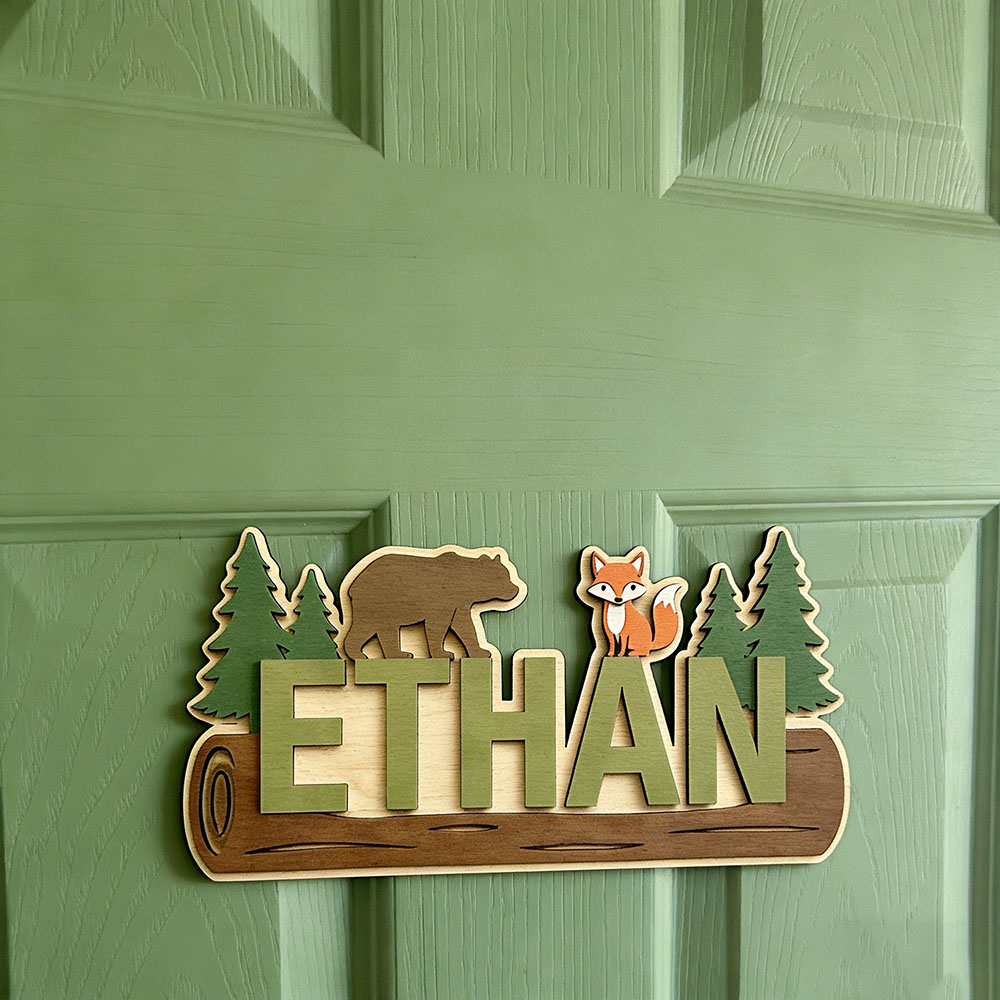 ป้ายไม้สลักชื่อสัตว์ป่า หมี สุ - Baby Nursery Name Sign บทวิจารณ์และราคา