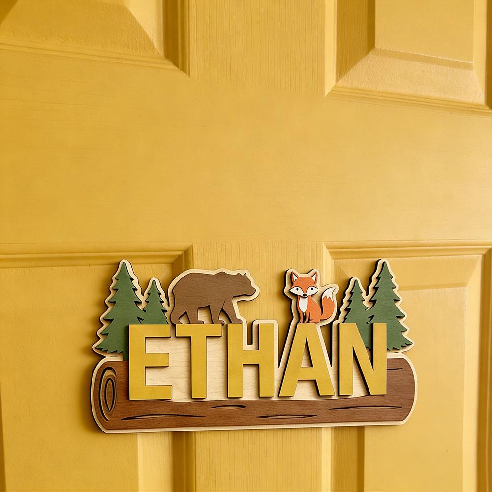 ป้ายไม้สลักชื่อสัตว์ป่า หมี สุ - Baby Nursery Name Sign บทวิจารณ์และราคา