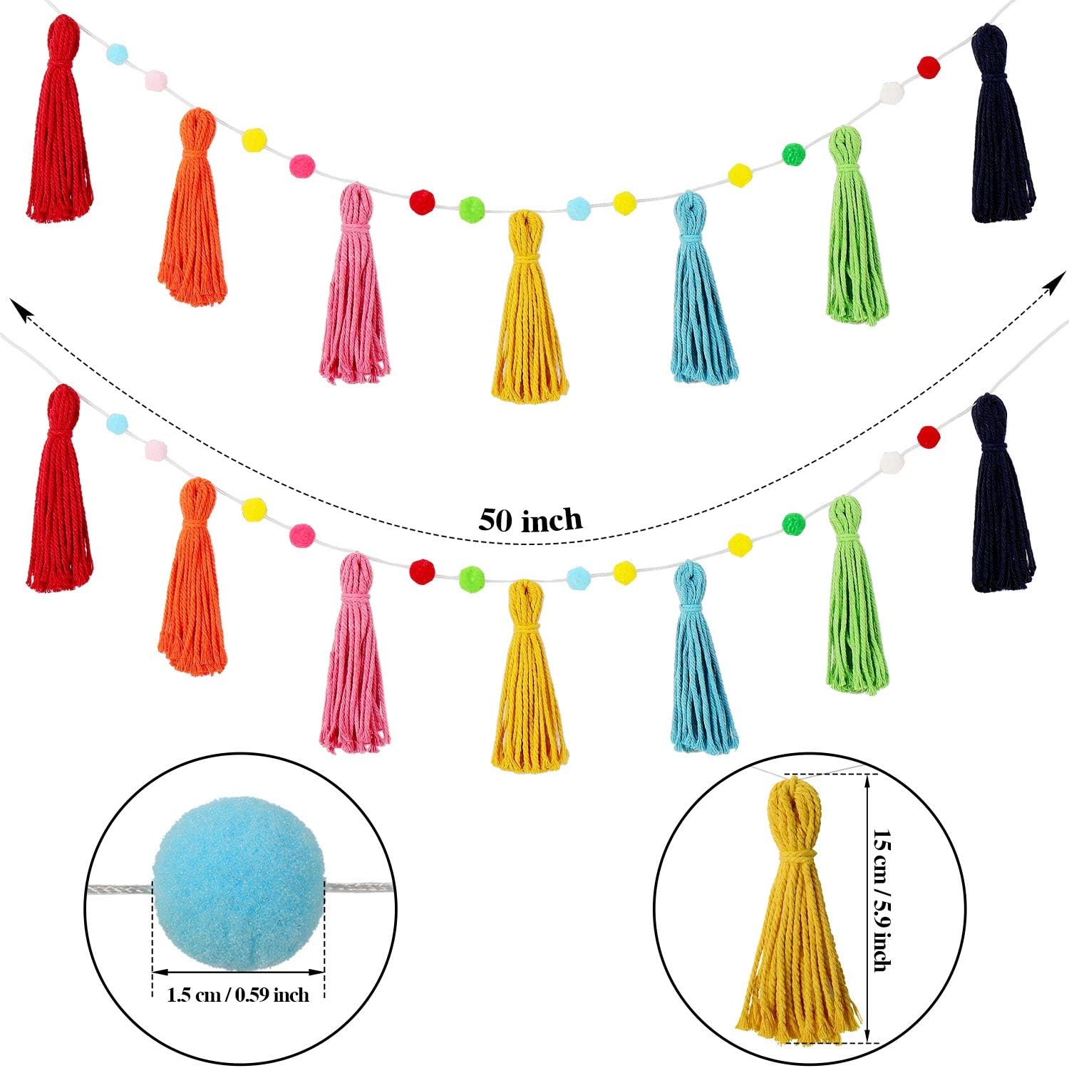 3 ชิ้นสีสันสดใส Boho พู่ Garla - Baby Nursery Fabric บทวิจารณ์และราคา