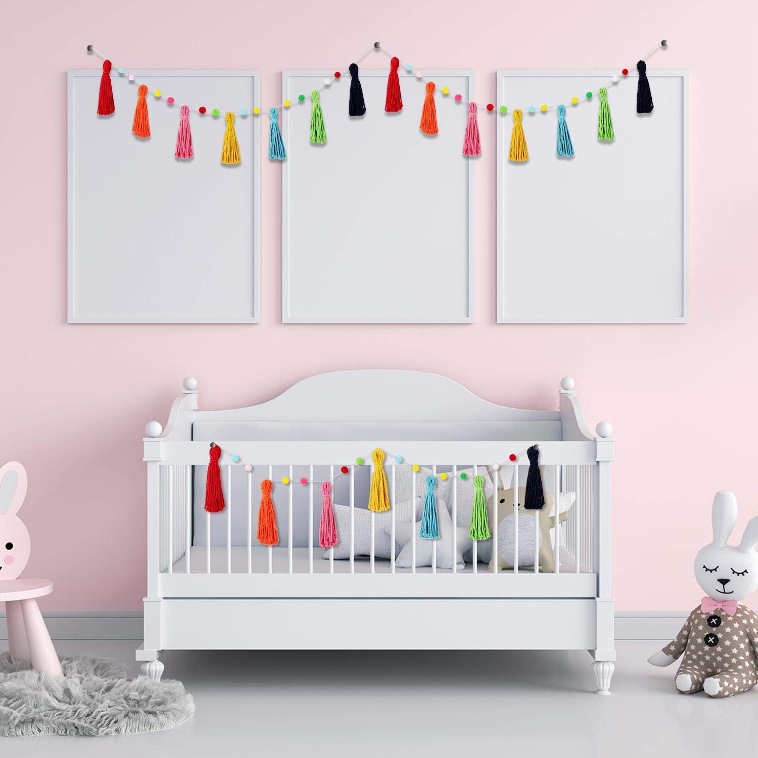 3 ชิ้นสีสันสดใส Boho พู่ Garla - Baby Nursery Fabric บทวิจารณ์และราคา