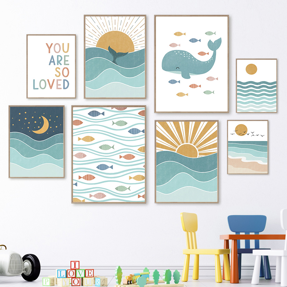 (ภาพวาดบนผืนผ้าใบ 2 มิติ) ปลา  - Baby Nursery Quotes บทวิจารณ์และราคา