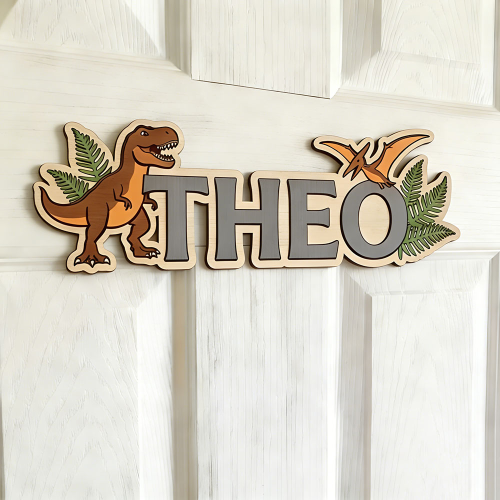 ป้ายชื่อไดโนเสาร์แบบกำหนดเองสำ - Baby Nursery Name Sign บทวิจารณ์และราคา