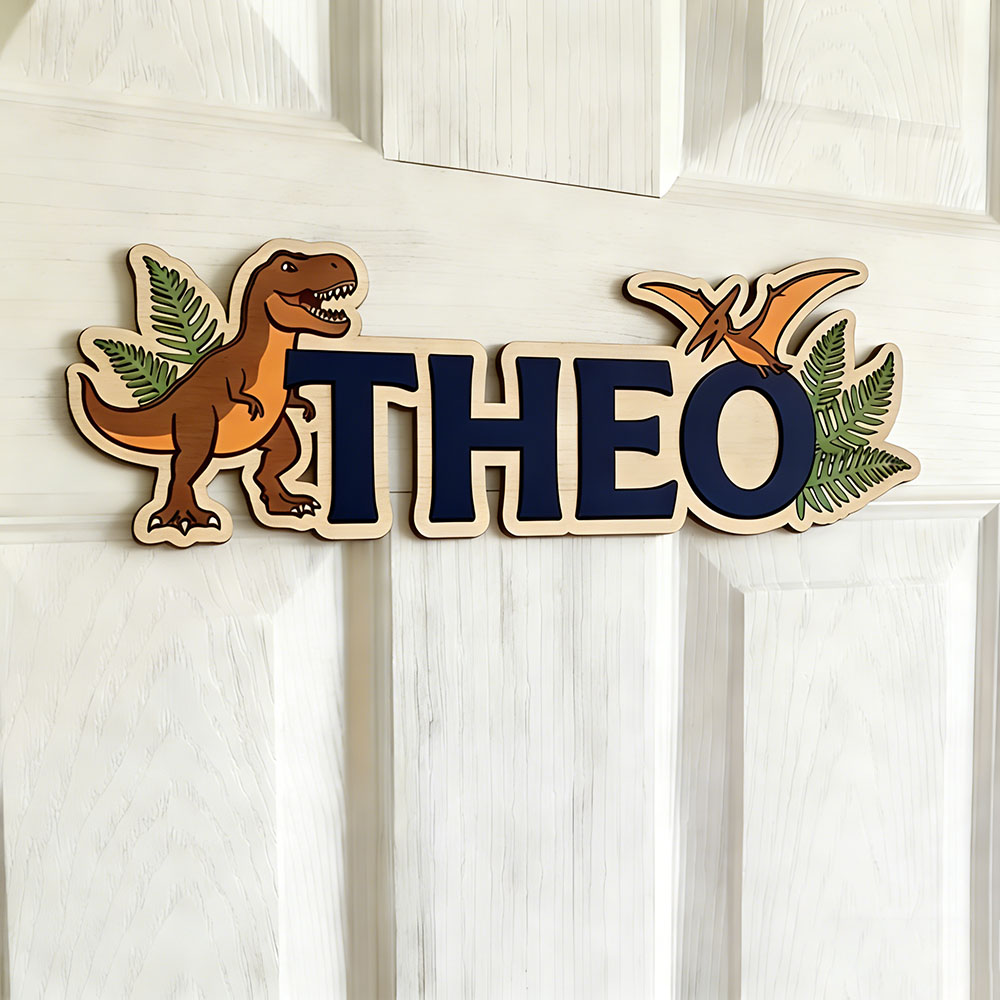 ป้ายชื่อไดโนเสาร์แบบกำหนดเองสำ - Baby Nursery Name Sign บทวิจารณ์และราคา