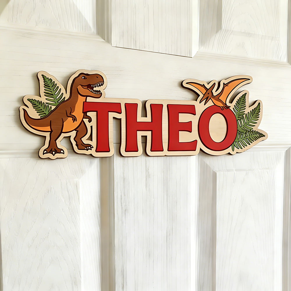 ป้ายชื่อไดโนเสาร์แบบกำหนดเองสำ - Baby Nursery Name Sign บทวิจารณ์และราคา