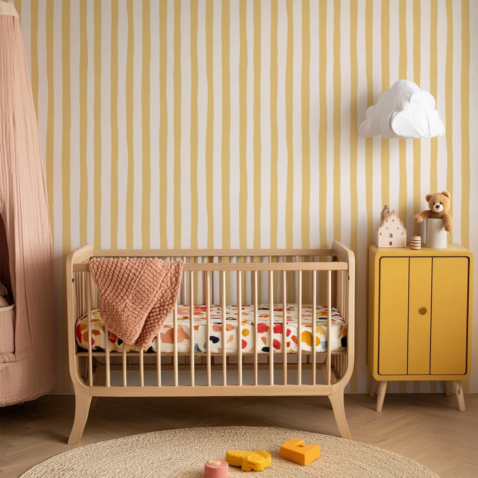 วอลเปเปอร์ลายเส้นสีเหลืองซันไช - Baby Nursery Yellow Walls บทวิจารณ์และราคา