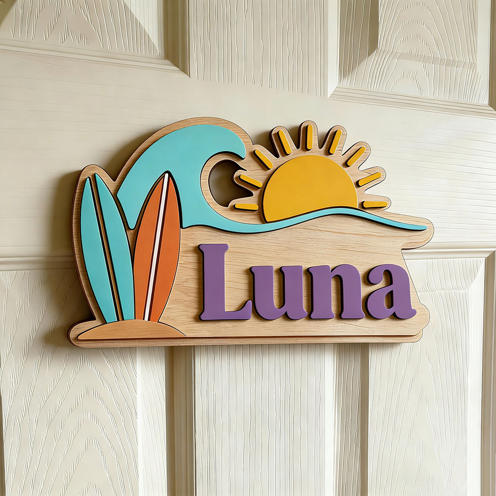 ป้ายประตูไม้ลายคลื่นชายหาดแบบก - Baby Nursery Name Sign บทวิจารณ์และราคา