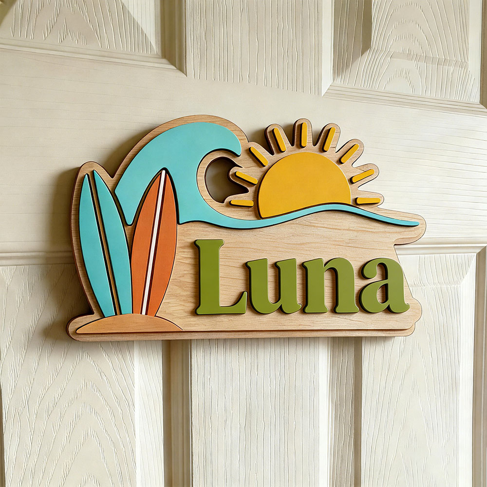 ป้ายประตูไม้ลายคลื่นชายหาดแบบก - Baby Nursery Name Sign บทวิจารณ์และราคา