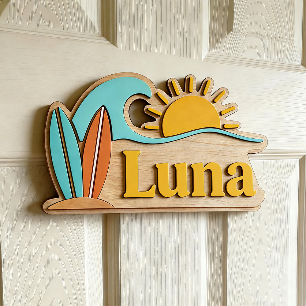 ป้ายประตูไม้ลายคลื่นชายหาดแบบก - Baby Nursery Name Sign บทวิจารณ์และราคา